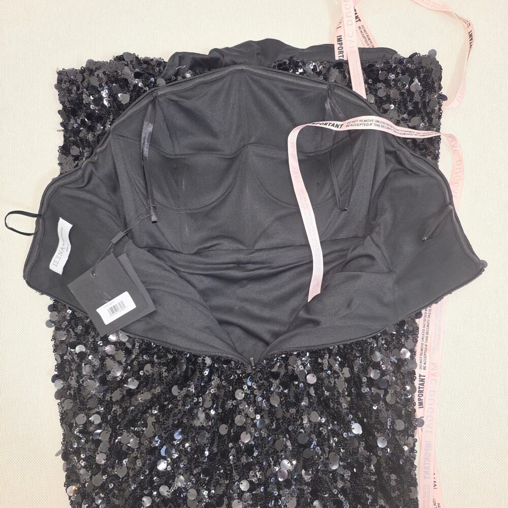 Ieena Mac Duggal Black Strapless Sequin Evening Gown With Bow Sz 6 NWT - Picture 8 of 10